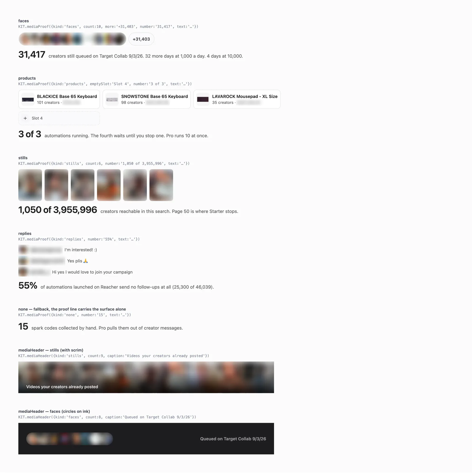 The MediaProof line in six kinds and two mediaHeader variants.